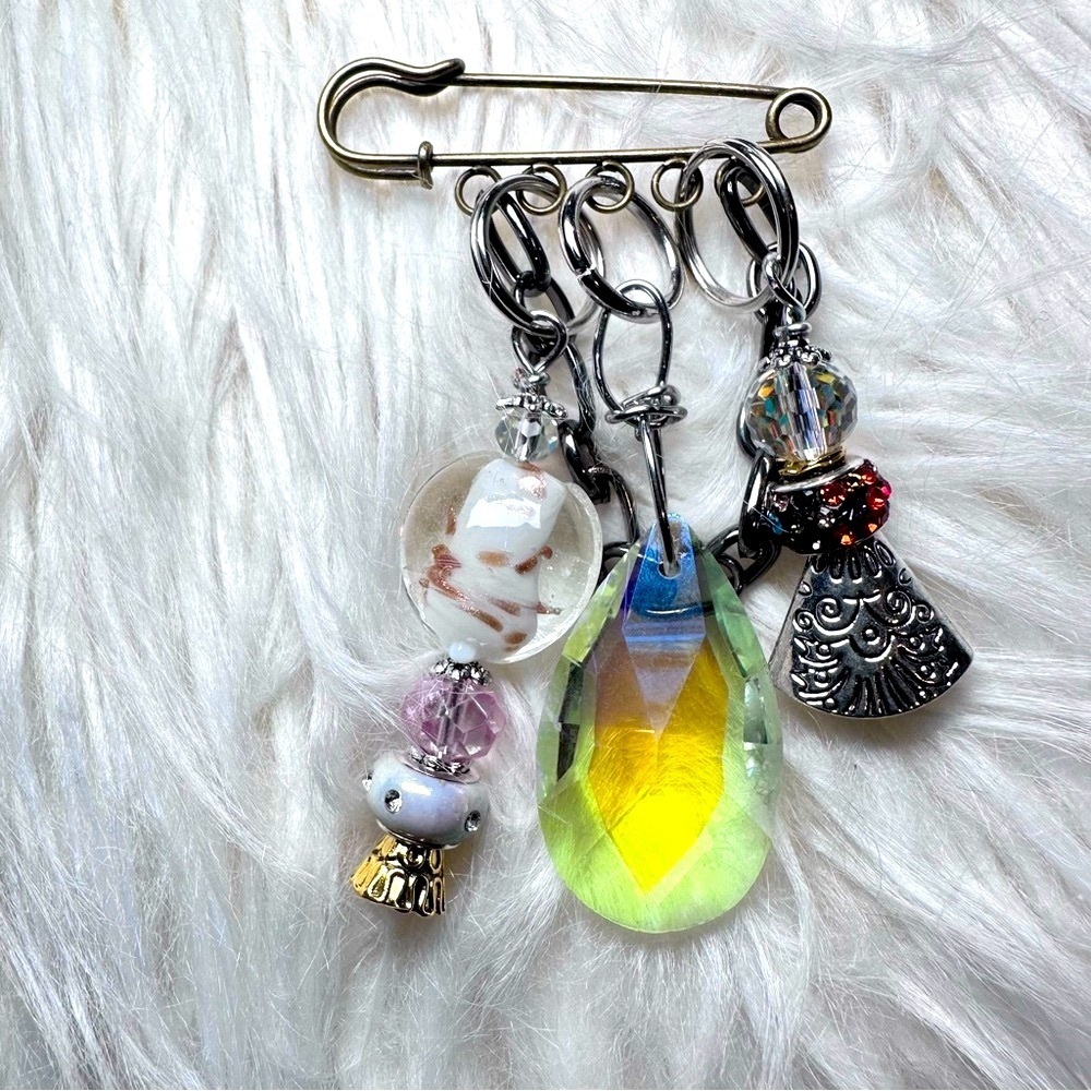 Artisan Glass Prism Brooch Pin Hand Crafted | Glass Beaded |  Wire-Wrapped OOAK